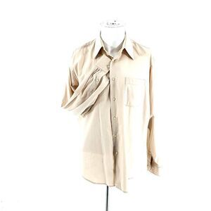 Bergamo New York‎ Tan Cream 15.5 34/35 Pocket Front Dress Shirt Cotton Polyester